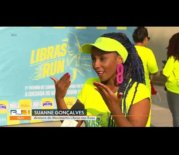 Suanne em entrevista ao G1 sobre a corrida bilíngue Libras Run